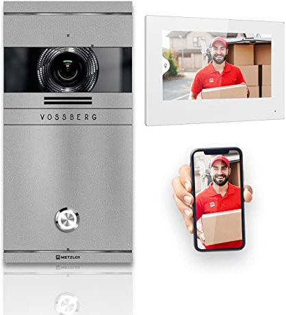 Metzler VDM10 2.0 Video Sprechanlage Komplett Set mit Laser Gravur Namensschild - Anschluss 2-Draht - Türsprechanlage mit HD-Kamera und Bildschirm für 1 Familienhaus, in Grau aus V2A Edelstahl