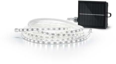 Garza - Bande LED solaire 5 m, éclairage décoratif pour jardins et terrasses, lumière chaude 3000 K, charge solaire et USB-C, capteur crépusculaire, étanche IP44, 8 modes d'éclairage avec contrôle