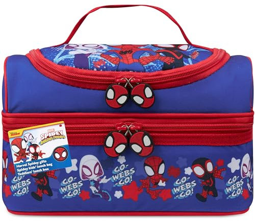 Get Trend Marvel Spidey Bolsa Termica Porta Alimentos Infantil Bolso con Compartimento Comida Aperitivo para Escuela y Picnic (Azul/Rojo Spidey)