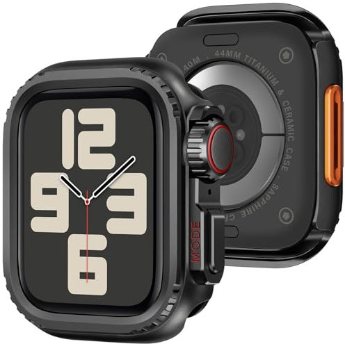 Bisikor 2 in 1 Metall Hülle Kompatibel mit Apple Watch 44mm SE 3/2/1 Series 6/5/4, Rundum Schutzhülle mit Rückseite für iWatch SE 3/2/1 Series 6/5/4 (Schwarz)