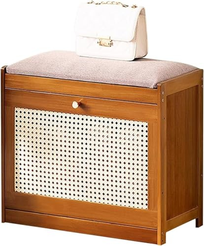 Cribricea Banco Zapatero de Madera con Puertas de Malla, Zapatero de Entrada for Pasillo y Sala de Estar, Elegante Zapatero(Brown,50 x 24 x 44 cm)