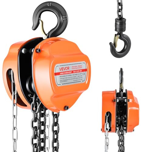 VEVOR Hand Chain Hoist, 1/2 Ton 1100 lbs Capacity, Manual Chain Block with Upgrade G80 Galvanized Chain, 10 ft Lifting Height, Heavy Duty Pulley Hoist for Garage Warehouse Automotive Machinery, Orange