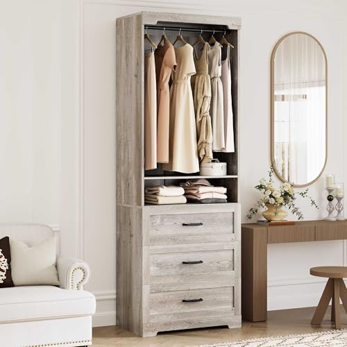 IRONCK Freestanding Closet System with Adjustable Shelves & 3 Drawers
