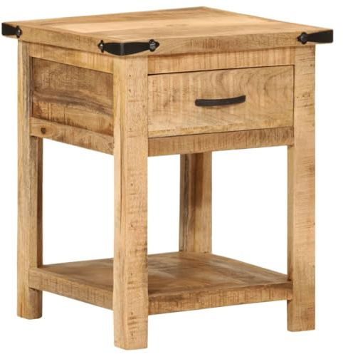 HETFTJN Nachttisch 40x40x50 cm aus massivem Mangoholz, moderner Beistelltisch mit Schublade, natürliches Finish, robuster Nachtschrank für Schlafzimmer, Wohnzimmer & Flur