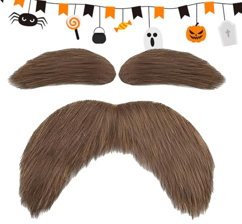 Gelber Schnurrbart und Augenbrauen, gefälschtes Zubehör für Halloween-Kostüme, realistische Gesichtsbehandlung für Partykostüme, Cosplay, Party, Karneval, Festival, Weihnachten, Theater, Schularbeiten