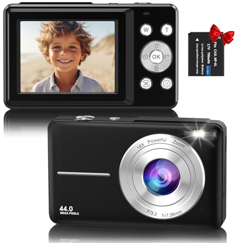 Digitalkamera,1080P FHD Fotokamera Vlogging Fotoapparat Tragbare Kompaktkamera mit 2,4 LCD Bildschirm, 16X Digitalzoom,1 Akku, Kamera für Kinder Student Teenager Anfänger- Schwarz