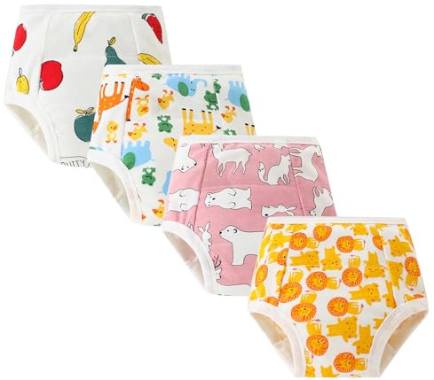 Happy Cherry 4 Packs Potty Training Pants for Baby Boys Girls, Cotton Reusable Toilet Training Underwear Adorable Patterns 0-3 Years