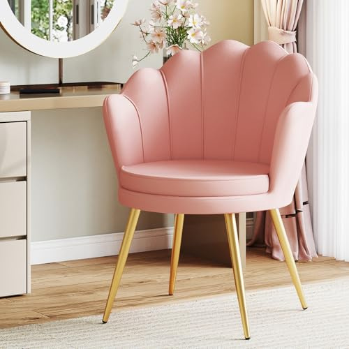Ckaff Poltrona Conchiglia Camera da Letto, Poltrona da Salotto in Velluto, Poltroncina Imbottita con Gambe in Oro per Soggiorno Camera da Letto Sale da Pranzo, Rosa
