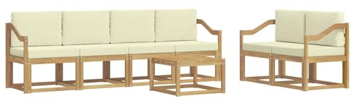 vidaXL Outdoor-Sofagarnitur mit Kissen 7 pcs Weiß und Creme, Moderne Outdoor-Sofagarnitur, robuste Eckcouch, stylisches Gartenmöbel, Akazienholz, Bequeme Sitzplätze
