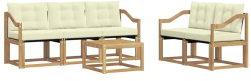 vidaXL Outdoor-Sofagarnitur mit Kissen 6 pcs Weiß und Creme, Gartenmöbel, modernes Ecksofa, langlebige Terrassen-Sitze, stilvolle Lounge für deinen Outdoor-Bereich