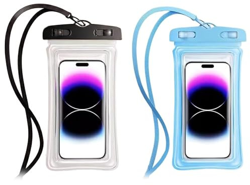ZUWIJEQ 2 Pack Funda Impermeable Móvil, Bolsa Estanca con Airbag Flotante, funda acuatica movil Universal para Móviles hasta 7.2 Pulgadas, funda movil agua, Táctil y Transparente para Playa, Piscina