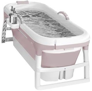 Vasca da bagno pieghevole per adulti, vasca da bagno portatile, barile da bagno, piscina da bagno in plastica, vasca da bagno extra grande per adulti con coperchio, 118 x 60 x 53 cm (rosa)