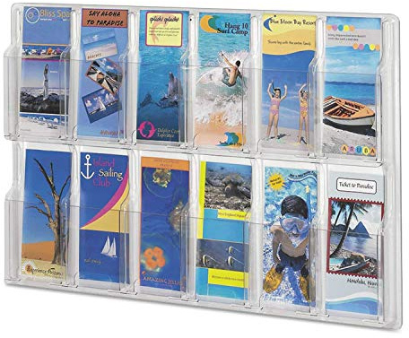 Safco Reveal 12 Pamphlet Display, 5604CL, Wall Mountable, Thermoformed Plastic Resin Construction, No Sharp Edges or Corners 20.4 x 30 x 2