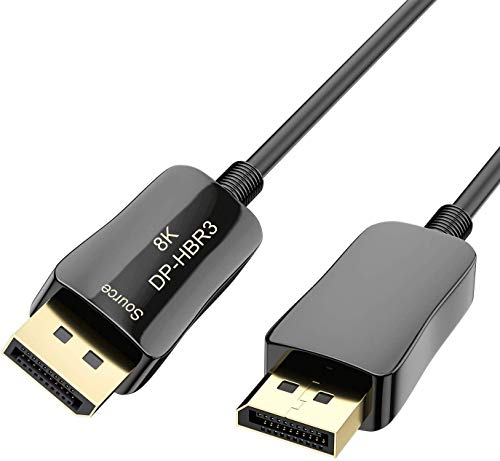 CABLEDECONN Fiber 8K 4K DisplayPort Cable DP 1.4 HBR3 8K@60Hz 4K@144Hz High Speed 32.4Gbps Optical Fiber Slim and Flexible DP to DP Cable 10m 33ft