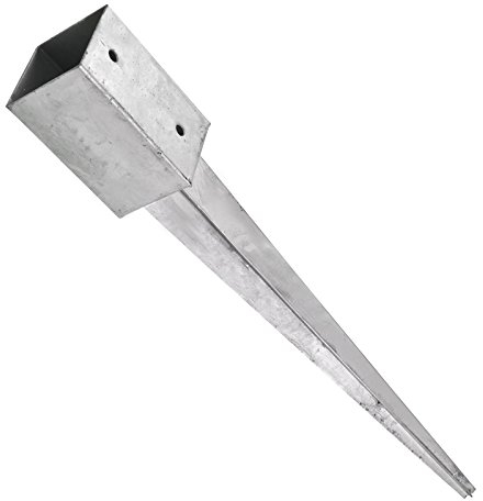 SunnyDeals Einschlaghülse für Pfosten 9x9 cm, extra lang | 1 Stück Bodeneinschlaganker verzinkt | Einschlaghülsen ca. 91x91x900 mm | Bodenanker für Kantholzpfosten ohne Betonieren