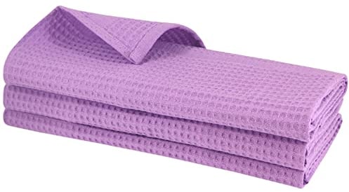 Daloual 3X Piquee-Geschirrtuch, in Gastro-Qualität, 100% Baumwolle, 70x50 cm, hochwertiges Waffelpikee, Farbe: lila