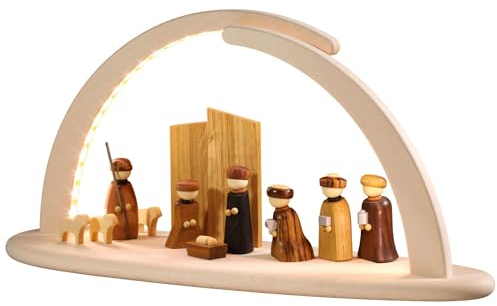 Seiffener Volkskunst | LED Lichterbogen Schwibbogen 42x21cm | Original Erzgebirgische Volkskunst | 15371 | Weihnachten Weihnachtsbogen | Christi Geburt