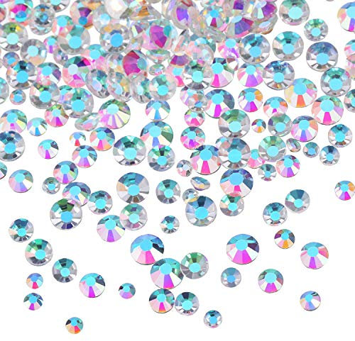 Bememo 3456 Pieces Nail AB Nail Rhinestones Round Beads Crystals Flatback Glass Charms Gems Stones, 6 Sizes for Nails Decoration Makeup Clothes Shoes (Clear)