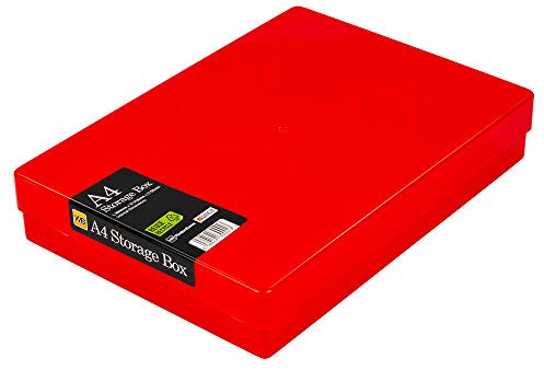 WestonBoxes A4 Colourful Transparent Plastic Craft Storage Boxes with Lids for Art Supplies, Paper and Card (Red/Pack of 40)