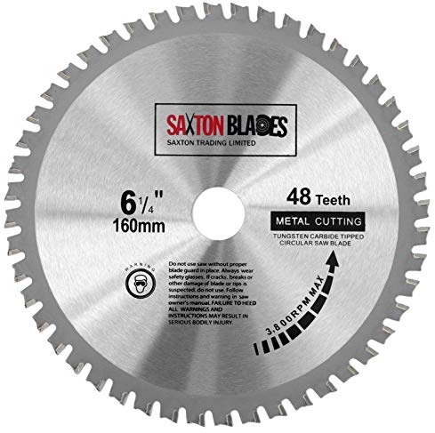 Saxton TCT16048TMB Kreissägeblatt zum Schneiden von Stahl, Aluminium, Kupfer, Metall, 160 mm x 48 Zähne, für Festool, Bosch, Makita, Dewalt, passend für 165-mm-Sägen