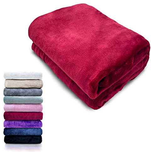 HTE Manta Microfibra Suave para Sofá y Cama, Super Caliente para Adulto y Niño,Sin Arrugas (Rojo, 130 x 160 cm)