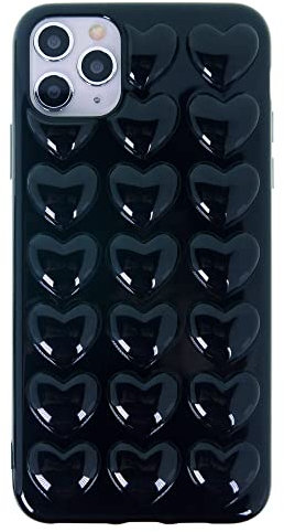 DMaos iPhone 11 Case for Women, 3D Pop Bubble Heart Kawaii Gel Cover, Cute Girly for iPhone11 6.1 inch - Black
