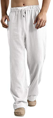 Leinenhose Herren Gerade Leinen Hosen Yogahosen Lange Jogginghose Männer Straight Sommer Chino Hose Trainingshose Sporthose Sweatpants Arbeitshose Trekking Gym Jogger Laufen Sports Pants Fitnesshose