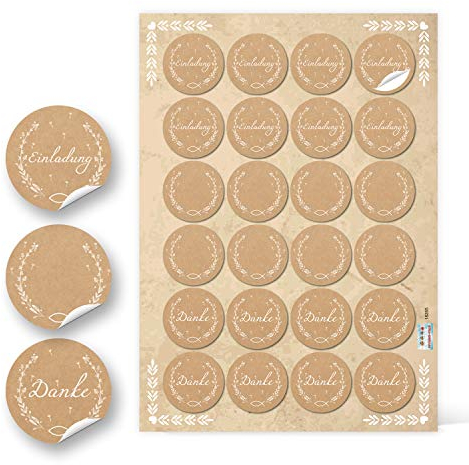 Logbuch-Verlag 24 Aufkleber braun weiß EINLADUNG + DANKE + Blanko Sticker Kraftpapier Fisch Motiv Taufe Kommunion Hochzeit