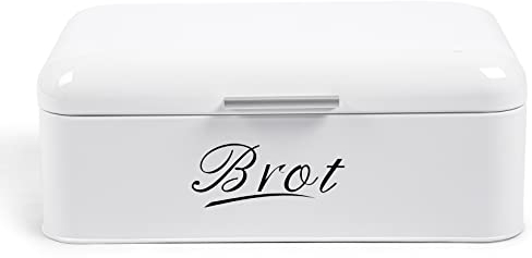 Theo&Cleo Brotkasten mit Deckel, 43 * 23 * 17cm, Großer Knäckebrot Box aus Metall, Brotaufbewahrungsbox Bread box, Brot und Kekse Lange Aufbewahren und Trocken Halten, Retro Design Weiß