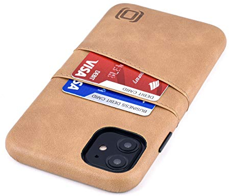 Dockem Wallet Case for iPhone 11: Built-in Metal Plate for Magnetic Mounting & 2 Credit Card Holders; Exec M2, Smooth Synthetic Leather: (6.1, Khaki Tan)