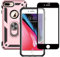 Yiakeng iPhone 8 Plus Hülle, iPhone 7 Plus Hülle mit Schutzfolie, Stoßfest Schutzhülle Mit Ring Standfunktion Case Cover für iPhone 8 Plus/7 Plus (Roségold)