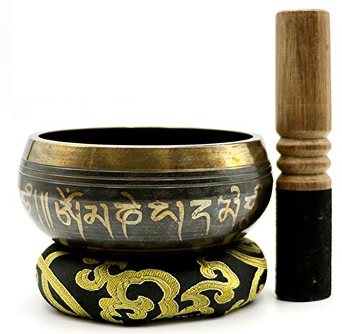 Wsaman Authentische Antike Alte Singing Bowl, Handgefertigte Chakra-Meister-Heilungsschale Alte Kunst Messing Tibetische Klangschale Musikinstrument Für Meditation Heilung Entspannung Yoga,4,17.5cm