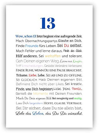 13. Geburtstag Junge Teenager Geschenk Geschenkidee Poster Kunstdruck Bild Geburtstagsgeschenk A4