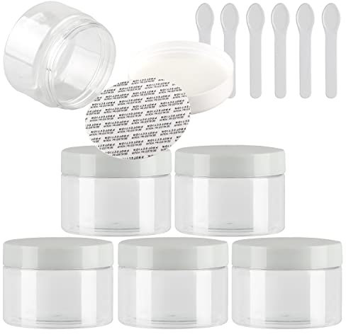 TIANZD 6 Pièces Vides Petit 150 ml Transparent Cosmétique Pot en Plastique avec Couvercle bianco 150 g Pots de Cosmétique Crème de Bouteille Contenant avec 6x Spatules