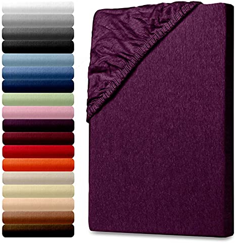 Julido Spannbettlaken 100x200 cm (Aubergine) - Jersey Betttuch aus 100% Baumwolle, Oeko-Tex Standard 100, hautfreundlich, atmungsaktiv & für Allergiker geeignet, Matratzenhöhe bis 30 cm