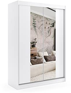 ALTDECOR Kleiderschrank mit Spiegel und Schiebetüren, kugelgelagerte Führungsschienen und Aluminium-Leisten - LUZO - 120 cm Weiß