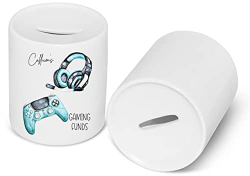 Personalised Ceramic Money Box, your Name, Gaming, Gamer Girl Boy, Savings Box, Stocking Filler, birthday 1st Christmas gift, Christening