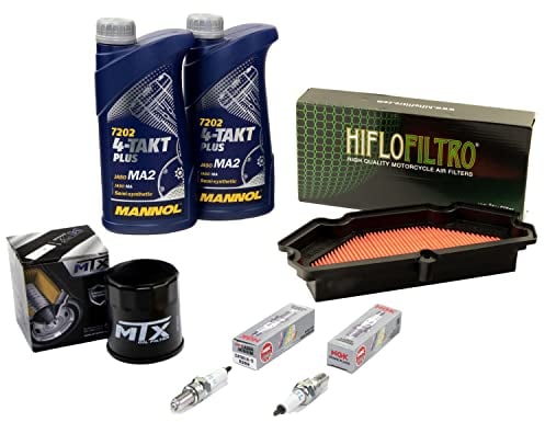 Wartungspaket Öl 2L + Luftfilter + Ölfilter + Zündkerzen für Kawasa ki ER-6F 650 ER-6N 650 EX650E ER650E Baujahr 2012-2017