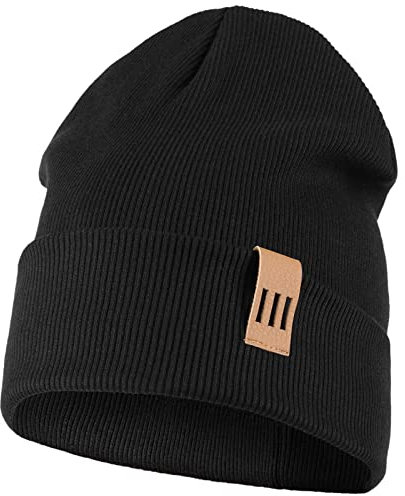 Smarilla Mütze Junge Kinder Beanie Herren gerippt, Größe: 50-52, Farbe: Schwarz