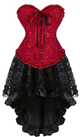 Jutrisujo Robe Corset Femme Bustier Jupe Sexy Dentelle Floral Guêpière Lingerie Grande Taille Burlesque Halloween Vin Rouge XL