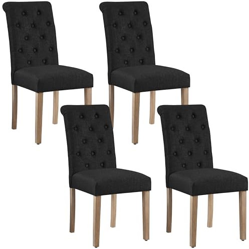 Yaheetech Set de 4 Piezas Silla de Comedor Silla con Patas de Madera Tapizada Silla para Cocina Silla de Salón Negro