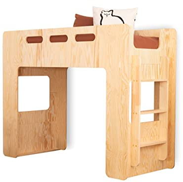 SMARTWOOD Mimi A Hochbett 70x160 mit Lattenrost und Rausfallschutz - Holz Kinderbett für Jungen und Mädchen - vielseitiges Montessori Bett Mit Rausfallschutz und Lattenrost 160x70 - Naturalholz