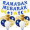 AhfuLife Ramadan Banner Deko, Ramadan Mubarak Dekoration Set - Vormontiert Ramadan Mubarak Stern Mond Ramadan Girlande mit 14 Stück Gold Blau Weiß Luftballons für Ramadan Kareem Eid Mubarak Party Deko
