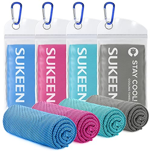 Sukeen Cooling Towel, 4 Pack Cooling Towels for Neck, Soft Breathable Sweat Towel Gym Towel, Stay Cool Ice Towel, Microfibre Cool Towel for Men Women Work Out Sports Yoga Golf (40''x12''), Multicolor