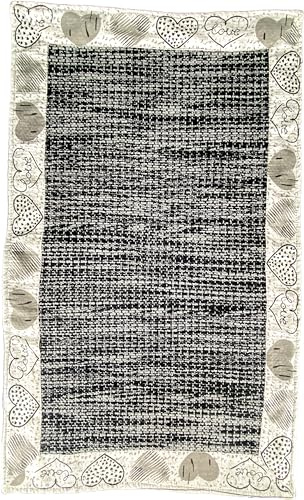 HOME ZEN HOUSEHOLD LINEN Läufer Teppich aus 100% Baumwolle, Art. Love Shabby Chic, eingefasst mit Herz-Druck (50 x 110 cm, Grau)