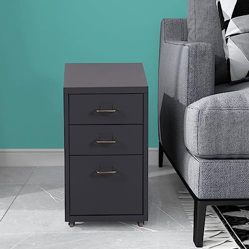 [en.casa] Rollcontainer Kökar Schubladenschrank Metall Aktenschrank mit 3 Schubladen Bürowagen mit Rollen für Arbeitszimmer 48 x 28 x 41 cm Grau