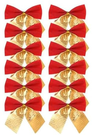 SECALIFE 12 Stück Weihnachtsschleifen Ornamente Weihnachtsbaum Bowknot Samtband Schleifen Weihnachtsschleifen für Baumschmuck Geschenke Verpackung Bastelbedarf, Rot + Gold