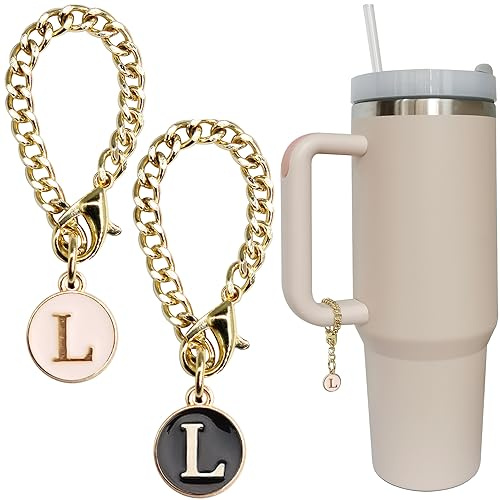 Wabogove Letter Charm Accessories for Stanley Cup 2PCS Initial Name ID Personalized Handle Charm for Stanley Tumbler, 4.5 Inches, Alloy Steel, No Gemstone