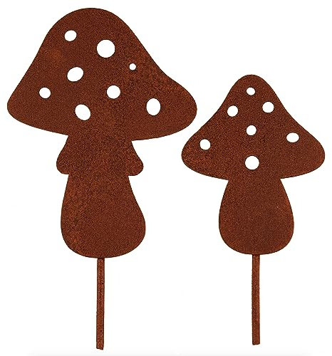 Deko Kind - Rostige Pilze 2er Set - Premium Edelrost - Wetterbeständig - Rost Gartenstecker - Metallpilz - Rost Deko - Pilzdeko - Pilze zum Stecken - Rostpilz