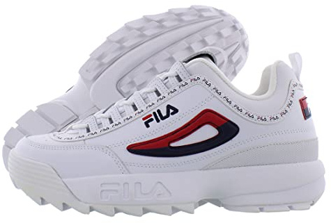 Fila Disruptor Ii Premium Sneaker für Herren, Weiß/Rot/Marineblau, 43 EU